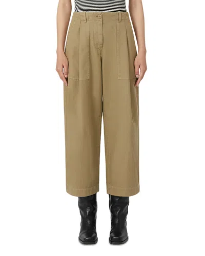 Weekend Max Mara Vista Pleated Cotton Canvas Barrel Trousers In Brown