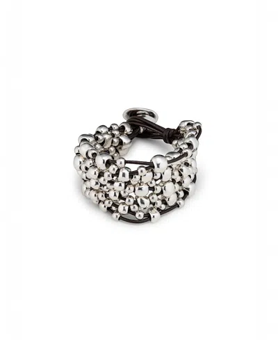 Unode50 Sterling Silver-plated Multiple Leather Tiers Bracelet In Metallic