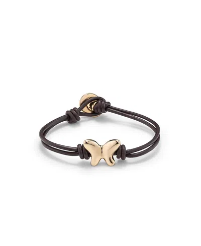 Unode50 Double Strand Leather Bracelet With A Butterfly In Black