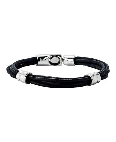 Unode50 Multiple Leather With 2 Circumferences Plated In Sterling Bracelet In Black