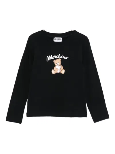 Moschino Black T-shirt For Girl With Teddy Bear In Black