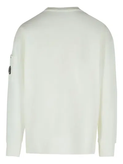 C.p. Company Long-sleeve Cotton Crew Neck Shirt With Unique Lens Pocket In White