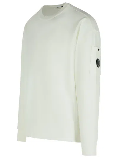 C.p. Company Long-sleeve Cotton Crew Neck Shirt With Unique Lens Pocket In White
