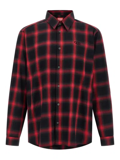Diesel Button-up Shirt With Bold Checkered Pattern In Black