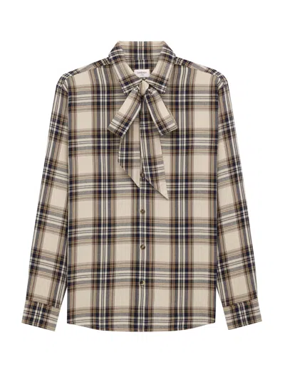 Saint Laurent Cassandre Checked Buttoned Shirt In Sand
