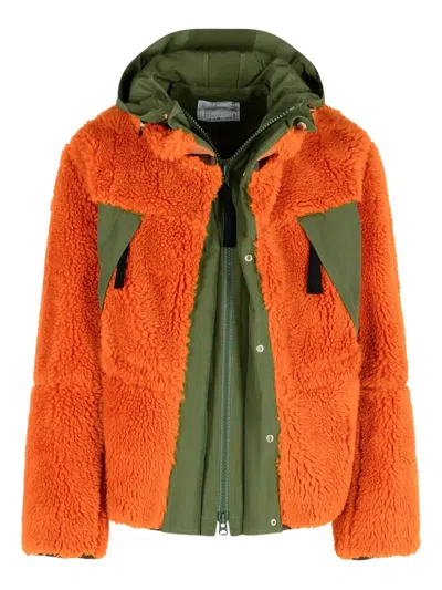Sacai Wool-blend And Canvas Jacket In Orange