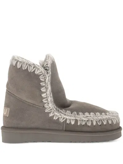Mou Whipstitch-trims Suede Ankle Boots In Gray