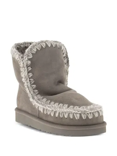 Mou Whipstitch-trims Suede Ankle Boots In Gray