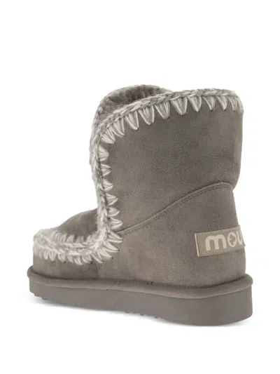 Mou Whipstitch-trims Suede Ankle Boots In Gray
