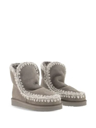 Mou Whipstitch-trims Suede Ankle Boots In Gray