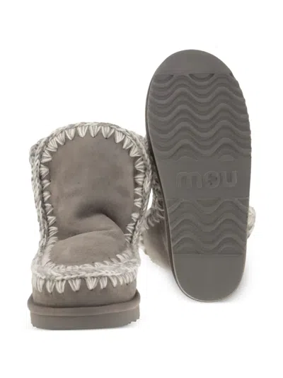 Mou Whipstitch-trims Suede Ankle Boots In Gray
