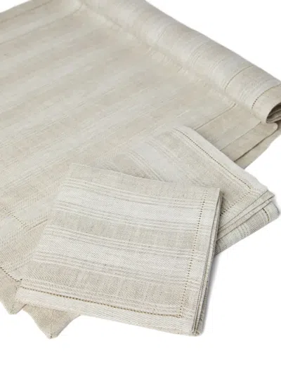 Brunello Cucinelli Striped-pattern Table Runner And Napkin (set Of Three) In Neutral