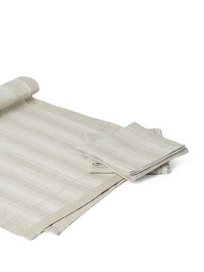 Brunello Cucinelli Striped-pattern Table Runner And Napkin (set Of Three) In Neutral