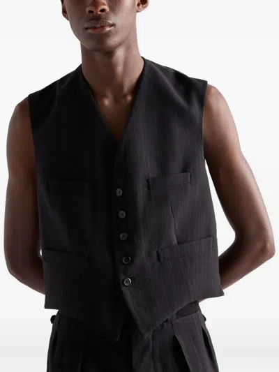 Prada Pinstripe Five-button Vest In Black