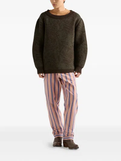 Prada Striped Cotton Pants In Pink