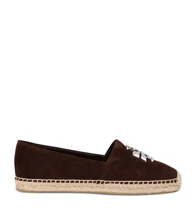 Tory Burch Round Toe Suede Espadrilles With Espadrille Sole In Brown