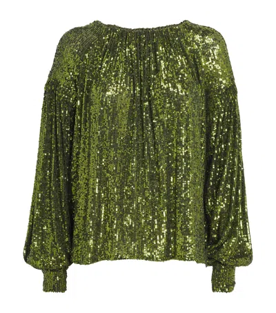 Rabanne Off-the-shoulder Sequin Embellished Top In Green
