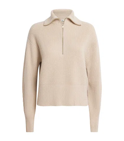 Max Mara Cashmere Wool Zip Collar Sweater In Neutral