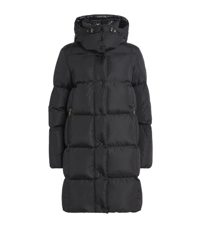 Moncler Litte Square-quilted Hooded Long Down Jacket In Black