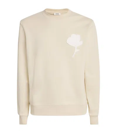 Sandro Mens Logo-patch Relaxed-fit Cotton Sweatshirt Butter Cream In Multi