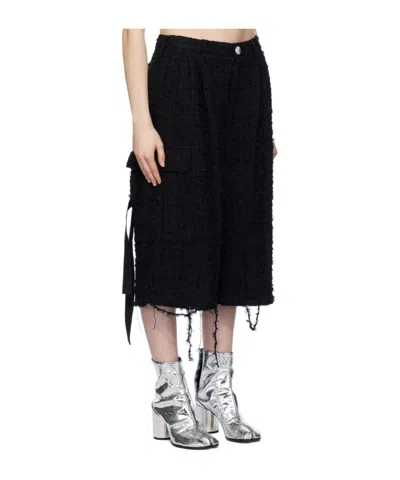 Doublet Raw-cut Tweed Cargo Shorts In Black