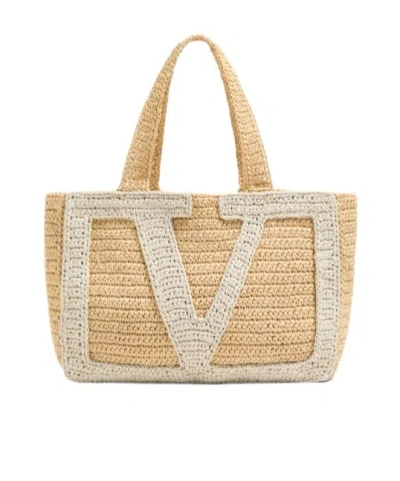 Valentino Garavani Large Raffia Viva Superstar Crochet Tote Bag In Brown