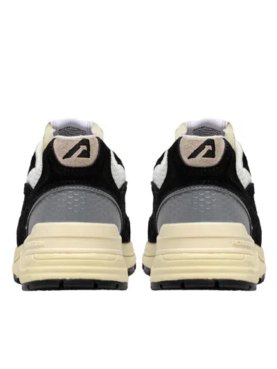 Autry Black Suede And Mesh Sneakers With Cream Cushioned Sole In Black