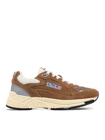 Autry Hyperway Sneakers In Cigar And Silver Mesh And Suede In Multi