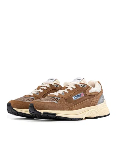 Autry Hyperway Sneakers In Cigar And Silver Mesh And Suede In Multi