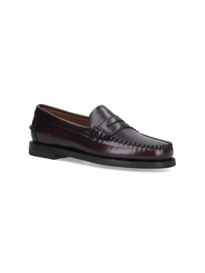Sebago Rounded Toe Slip-on Moccasins With Smooth Leather Finish In Brown