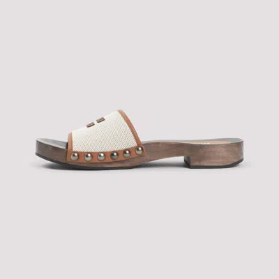 Miu Miu Canvas And Leather Studded Clog Sandals In Neutral
