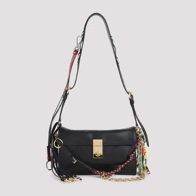Prada Soft Sound Large Leather Shoulder Bag With Charms In Black