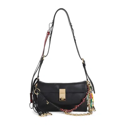 Prada Soft Sound Large Leather Shoulder Bag With Charms In Black
