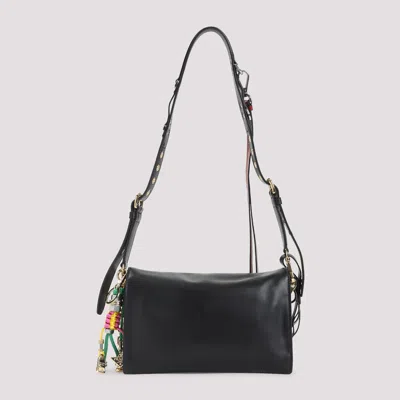 Prada Soft Sound Large Leather Shoulder Bag With Charms In Black