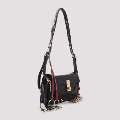 Prada Soft Sound Large Leather Shoulder Bag With Charms In Black