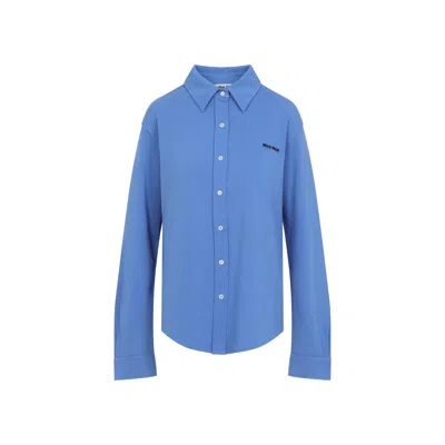 Miu Miu Button-detailed Cotton-poplin Shirt In Blue