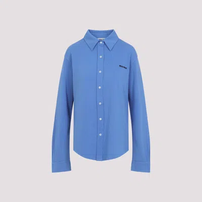 Miu Miu Button-detailed Cotton-poplin Shirt In Blue