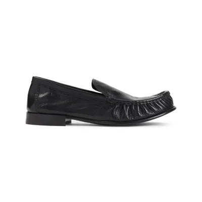 Miu Miu Ruched Leather Mocassin Loafers In Black