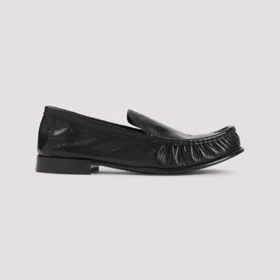 Miu Miu Ruched Leather Mocassin Loafers In Black