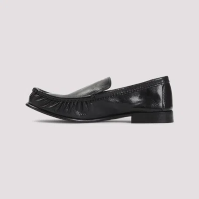 Miu Miu Ruched Leather Mocassin Loafers In Black
