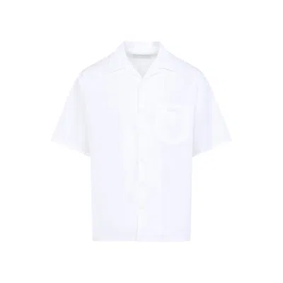 Prada Cotton Shirt With Short Sleeves And Pockets In White
