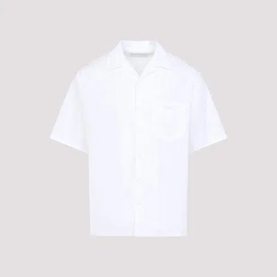 Prada Cotton Shirt With Short Sleeves And Pockets In White