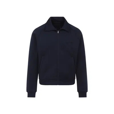 Prada Tech Fabric Sweatshirt With Raglan Sleeves In Blue