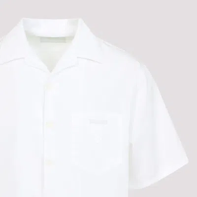 Prada Cotton Shirt With Short Sleeves And Pockets In White
