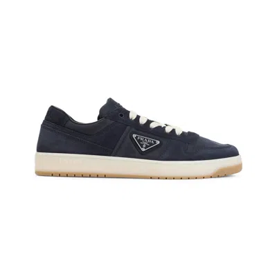 Prada Downtown Eyelets-detail Suede Sneakers In Blue