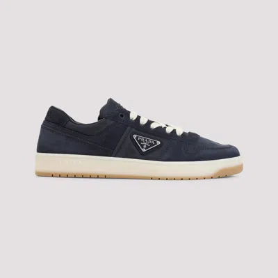Prada Downtown Eyelets-detail Suede Sneakers In Blue