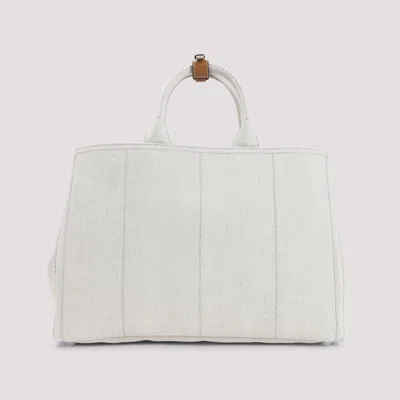 Prada Natural White Cotton Tote Bag In White