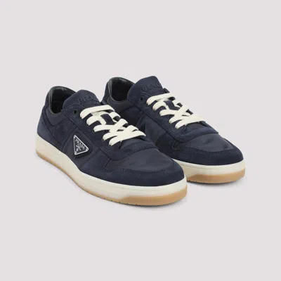 Prada Downtown Eyelets-detail Suede Sneakers In Blue