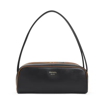 Prada Swing Smooth Leather Shoulder Bag In Black