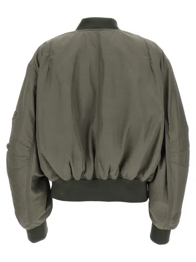 Attico Olive Green Bomber Jacket With Baseball Collar In Green